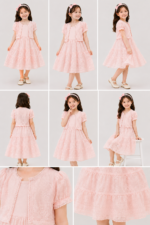 Rose Pink Flutter Sleeve Celebration Frock and Shrug Set - Image 2