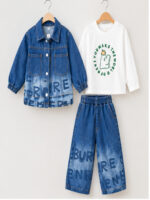 Boys 3-Piece Denim Jacket, T-Shirt & Wide-Leg Jeans Set - Image 4