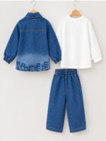 Boys 3-Piece Denim Jacket, T-Shirt & Wide-Leg Jeans Set - Image 2