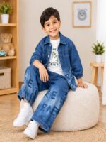Boys 3-Piece Denim Jacket, T-Shirt & Wide-Leg Jeans Set - Image 8