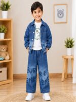 Boys 3-Piece Denim Jacket, T-Shirt & Wide-Leg Jeans Set