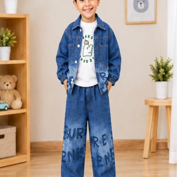 Boys 3-Piece Denim Jacket, T-Shirt & Wide-Leg Jeans Set