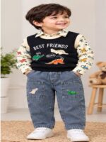 Boys 3-Piece Dinosaur Printed Shirt,  Sweater Vest & Denim Jeans Set
