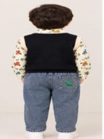 Boys 3-Piece Dinosaur Printed Shirt,  Sweater Vest & Denim Jeans Set - Image 3