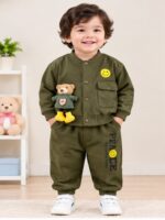 Cozy Bear Button Co-Ord Set- Olive Green