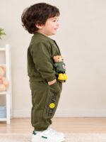 Cozy Bear Button Co-Ord Set- Olive Green - Image 5