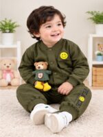 Cozy Bear Button Co-Ord Set- Olive Green - Image 9