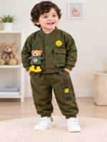 Cozy Bear Button Co-Ord Set- Olive Green - Image 3