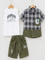Boys 3-Piece Casual T-Shirt, Checked Shirt & Shorts Set - Image 6