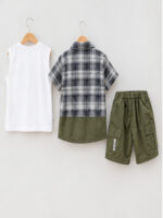 Boys 3-Piece Casual T-Shirt, Checked Shirt & Shorts Set - Image 7