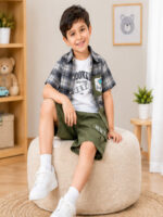 Boys 3-Piece Casual T-Shirt, Checked Shirt & Shorts Set - Image 5