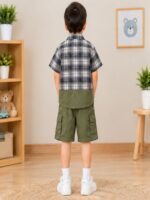 Boys 3-Piece Casual T-Shirt, Checked Shirt & Shorts Set - Image 4