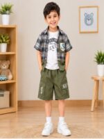 Boys 3-Piece Casual T-Shirt, Checked Shirt & Shorts Set - Image 2
