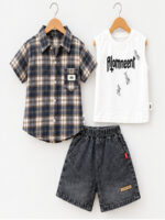 Boys 3-Piece Patterned T-Shirt and Shirt with Shorts - Image 6