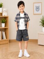 Boys 3-Piece Patterned T-Shirt and Shirt with Shorts