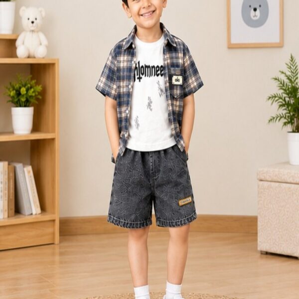 Boys 3-Piece Patterned T-Shirt and Shirt with Shorts