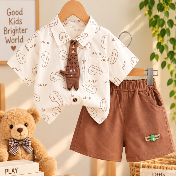 Kids’ Dino Print Shirt & Shorts Co-ord Set