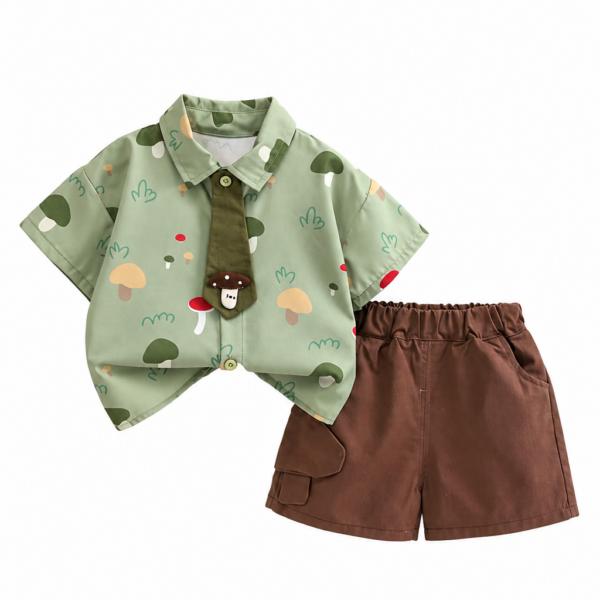 Mushroom Print Kids’ Co-ord Set with Tie